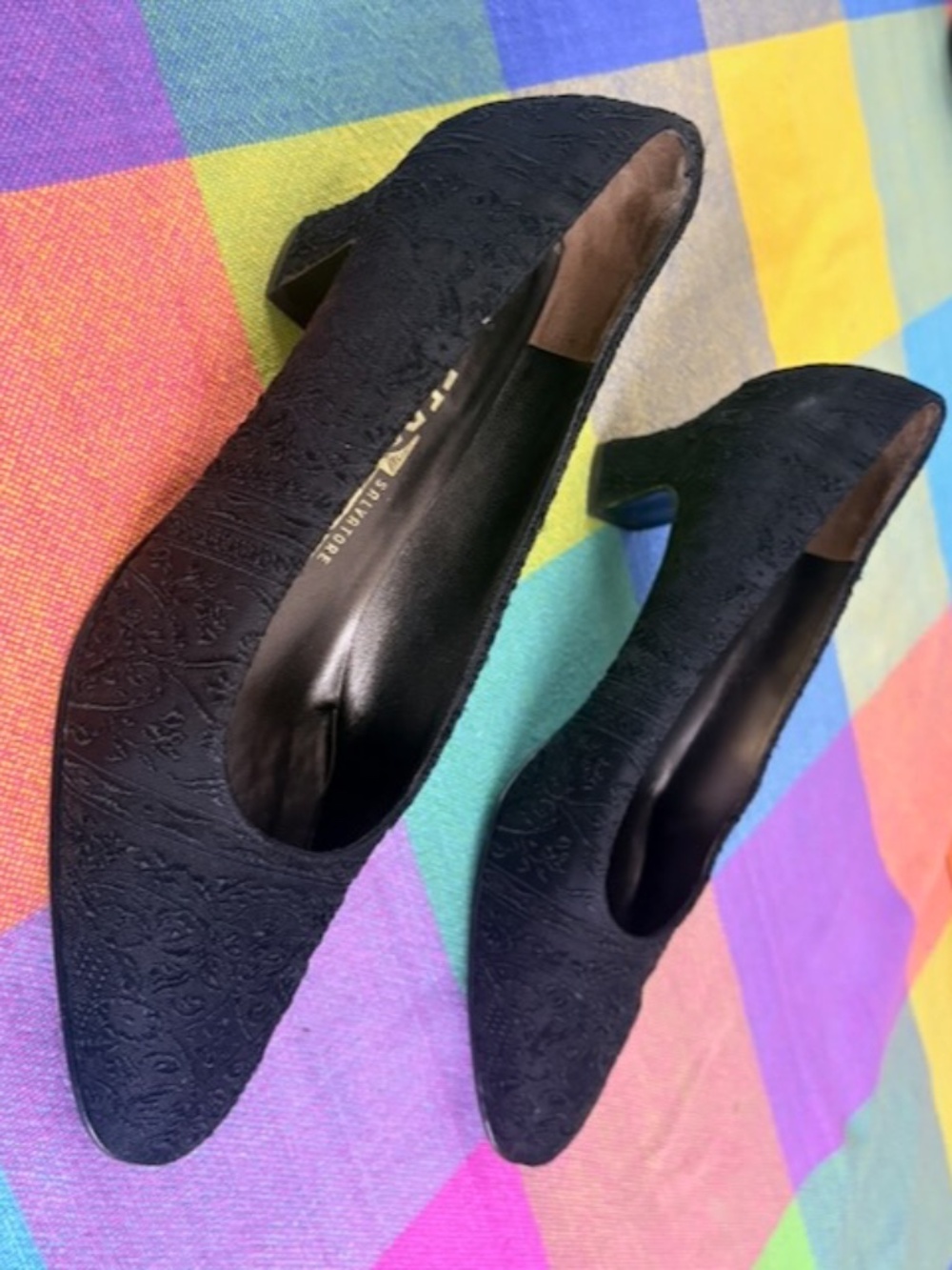 Salvatore Ferragamo Women's Black Damask Satin 7 C shoes